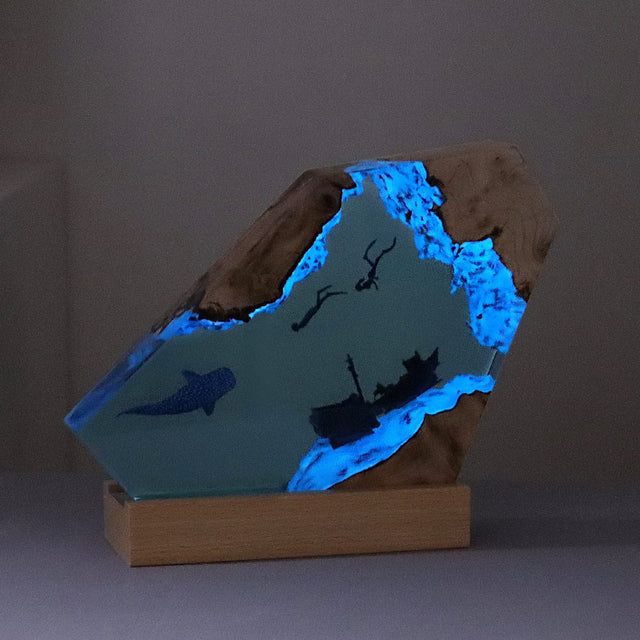 Ocean Resin Night Light Handmade Wooden Table  Ornaments  Lamp for Home Decor