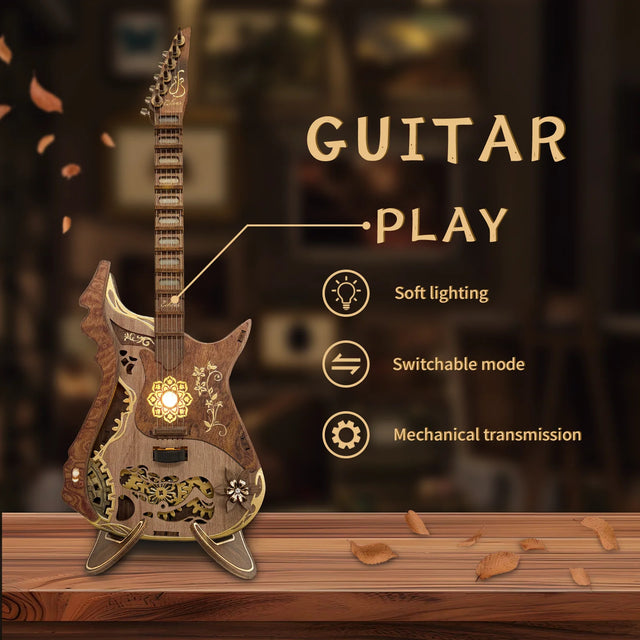 3D Wooden DlY Melodious Guitar Assembly Mechanical Puzzle Kit With LED Light
