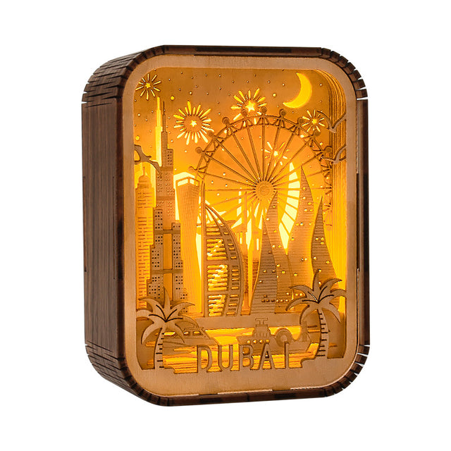 World City Art Night Light New York Bedroom Lamp Wood Home Decor Travel Gift