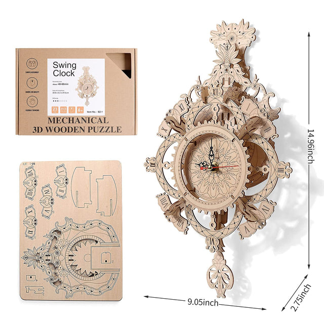 3D Wooden Puzzle Clock Kit DIY Mechanical Wall Clock Hanging Gift for Adults