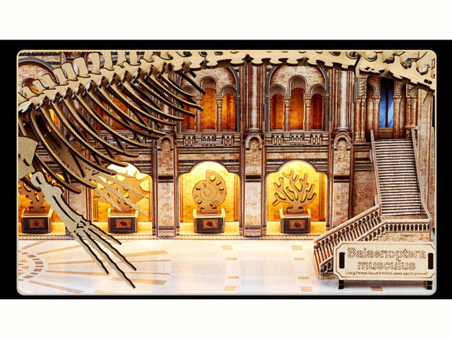 3D Wooden Puzzle Mechanical Natural History Dinosaur Museum with Light Model Kit