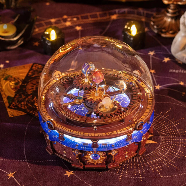 DIY 3D Wooden Puzzle Model Planisphere Rotating World Globes Craft Music Box