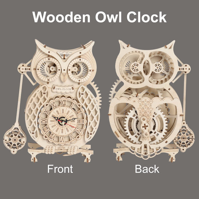 3D Wooden DlY Puzzle Handmade Owl Clock Model Kit Assembly Puzzles Gift Decor