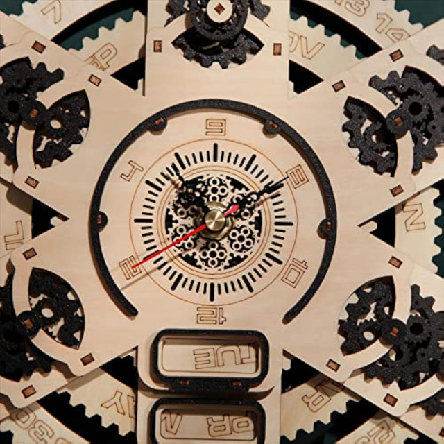 3D Wooden Wall Clock Puzzle DIY Mechanical Quartz Kit  Calendar Model Home Decor