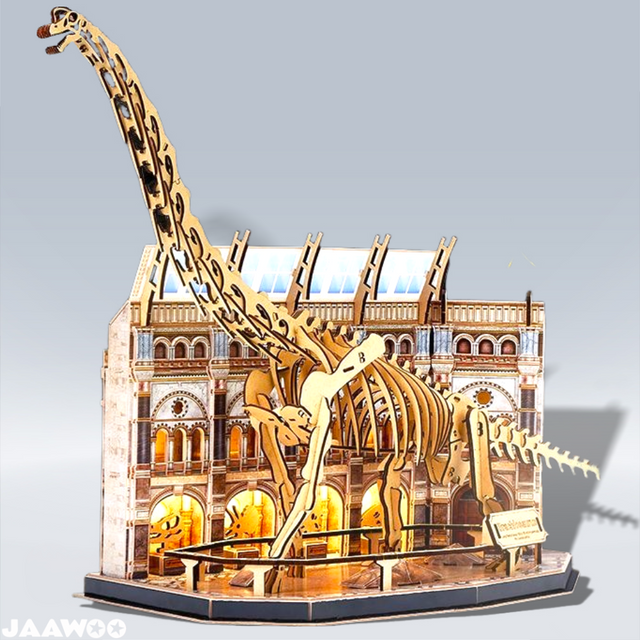 3D Wooden Puzzle Mechanical Natural History Dinosaur Museum with Light Model Kit