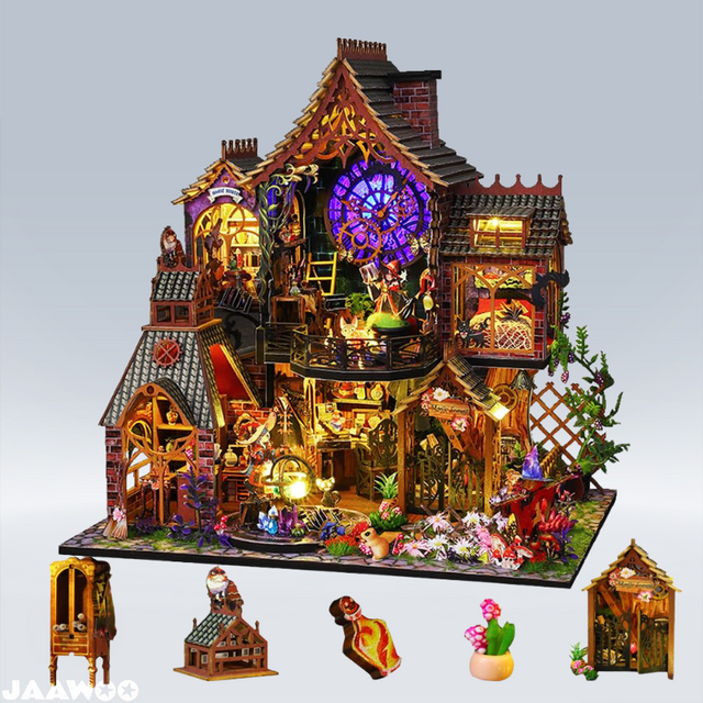 Mini Magic Spirit House Kits 3D Wooden Doll House Craft Model with LED Lights