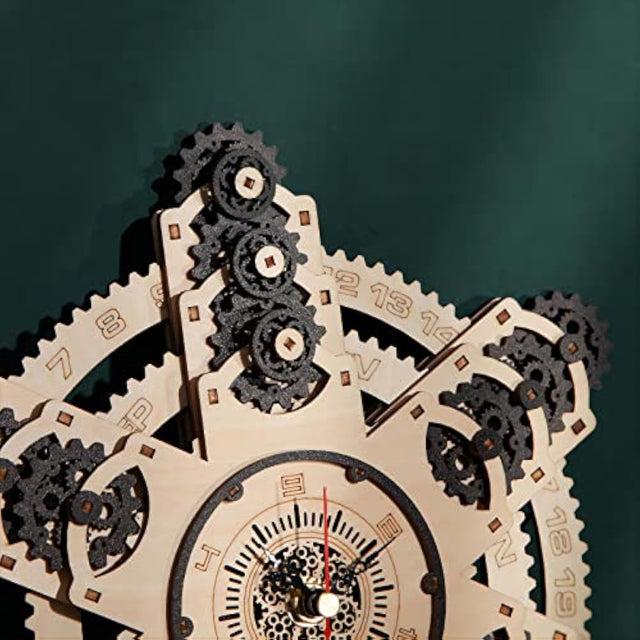 3D Wooden Wall Clock Puzzle DIY Mechanical Quartz Kit  Calendar Model Home Decor