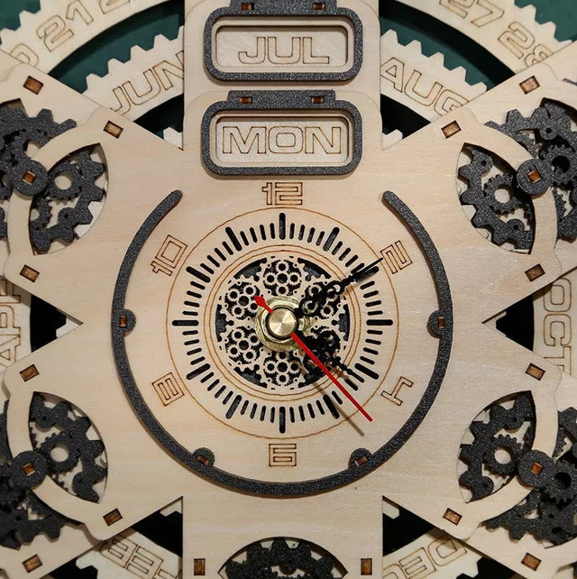 3D Wooden Wall Clock Puzzle DIY Mechanical Quartz Kit  Calendar Model Home Decor