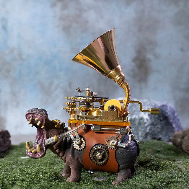 Mechanical Party Studio Hippo Musician Metal Assemble Model Music Box