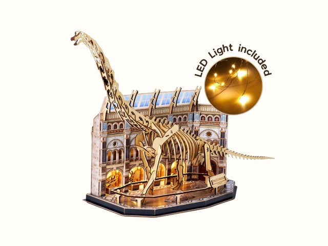 3D Wooden Puzzle Mechanical Natural History Dinosaur Museum with Light Model Kit