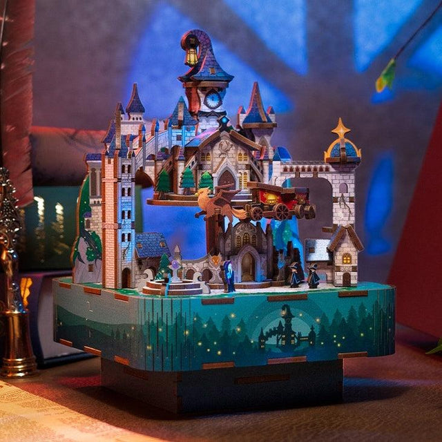 3D Wooden Puzzles Music Box Magic Castle Dollhouse Ornament Handcrafted Model