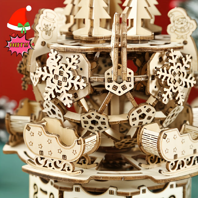 DIY Rotating Music Box Christmas tree Model Kit 3D Wooden Puzzle