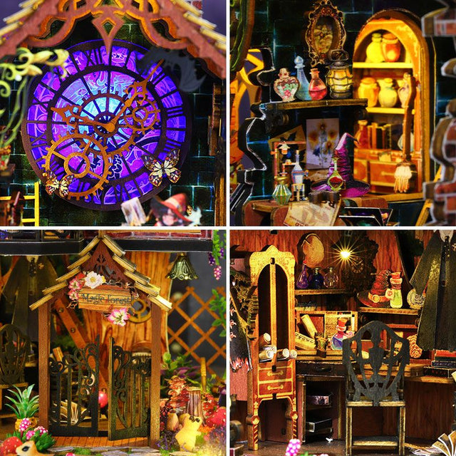 Mini Magic Spirit House Kits 3D Wooden Doll House Craft Model with LED Lights