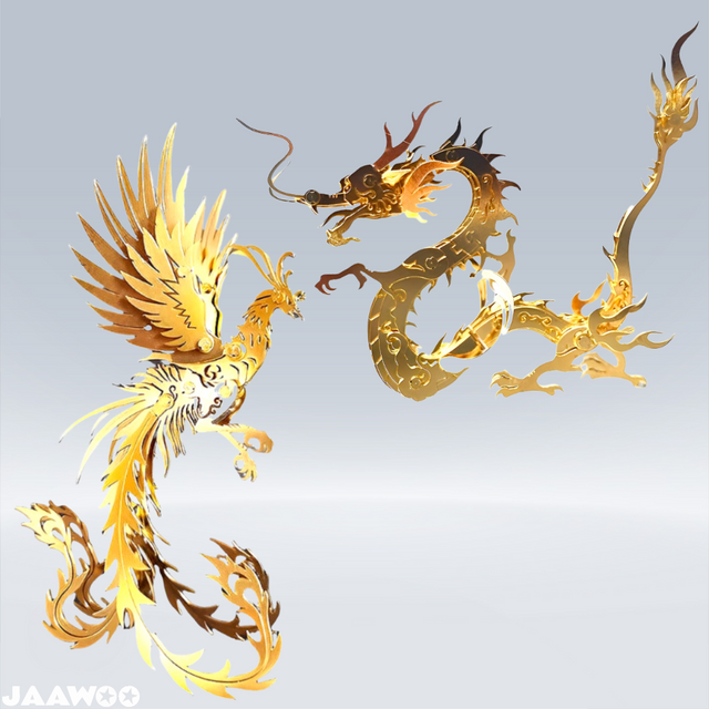 DIY 3D Metal Oriental Dragon + Phoenix Assembly Building Models Kit