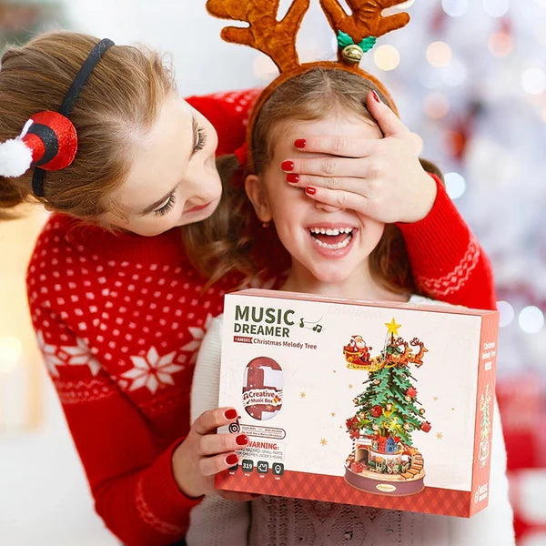 3D Wooden Puzzles Music Box Christmas Tree DIY Building Model Kit Xmas Gift