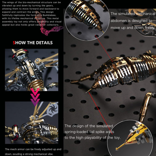 3D Metal Wasps Puzzle Mechanical Insects Wasp Building DIY Model Kit Red Gold