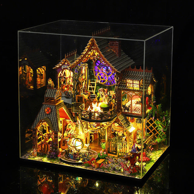 Mini Magic Spirit House Kits 3D Wooden Doll House Craft Model with LED Lights