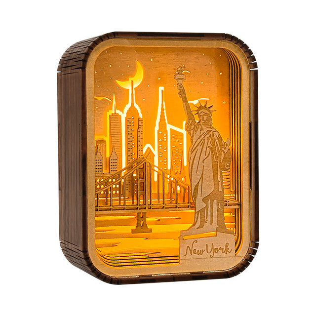 World City Art Night Light New York Bedroom Lamp Wood Home Decor Travel Gift
