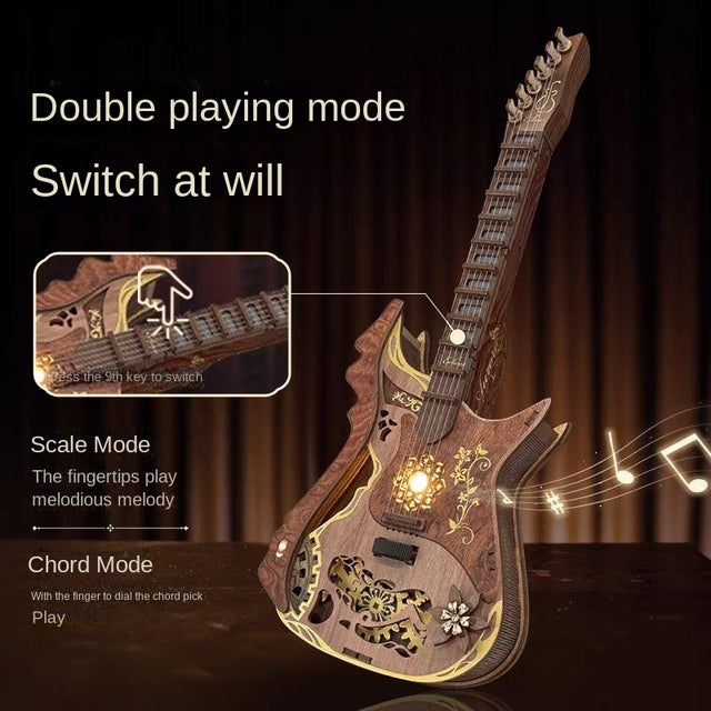 3D Wooden DlY Melodious Guitar Assembly Mechanical Puzzle Kit With LED Light