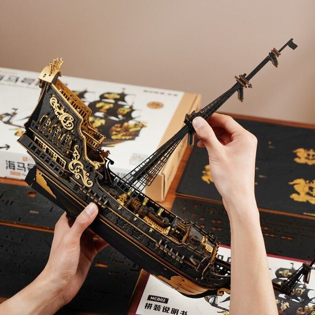DIY Ship Model Toys The Seahorse Barque 3D Wooden Puzzle Boys Gift Ship Models