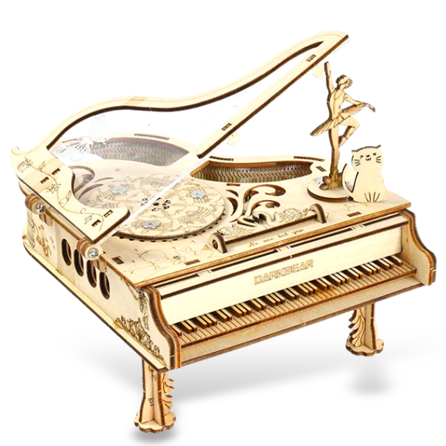 Dancing Piano DIY Rotating Music Box Model Kit 3D Wooden Puzzle with Ferris Wheel