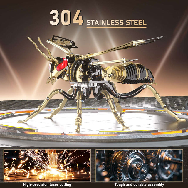 3D Wasp Stainless Steel Insects Puzzle Model Kit DIY Mechanical Animal Toys Gift（BlackGold）