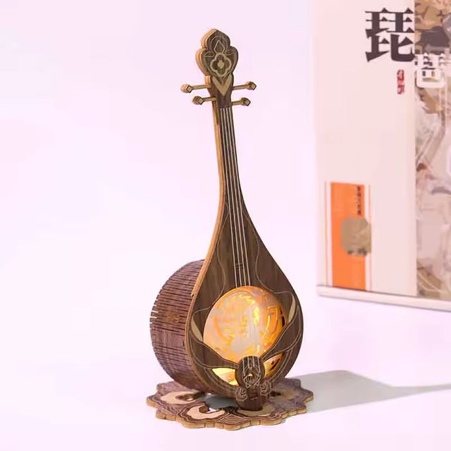 Pipa Wooden Night Light Build-in Music Box Creative Gift Nightlight Decoration