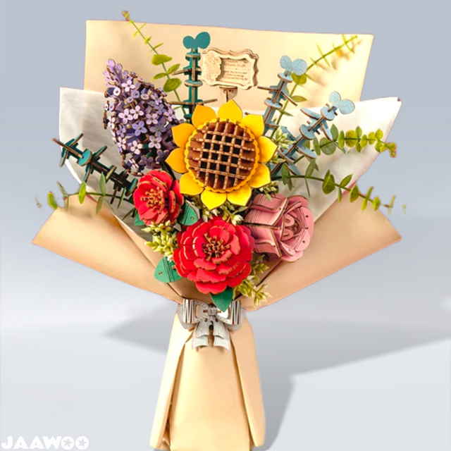 Flower Bouquet DIY 3D Wooden Puzzle Floral Craft Kit Creative Home Decor Gift