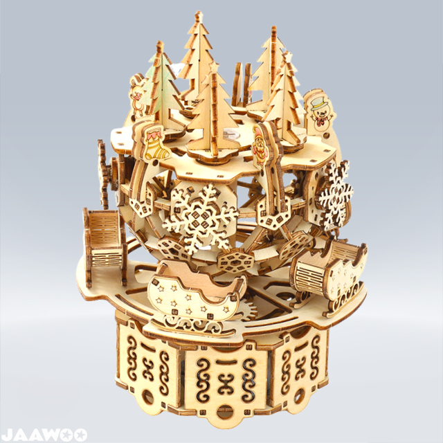 DIY Rotating Music Box Christmas tree Model Kit 3D Wooden Puzzle