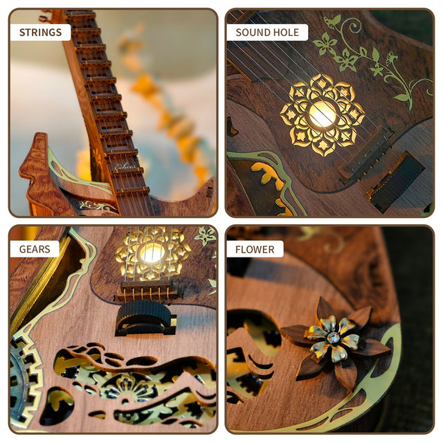 3D Wooden DlY Melodious Guitar Assembly Mechanical Puzzle Kit With LED Light