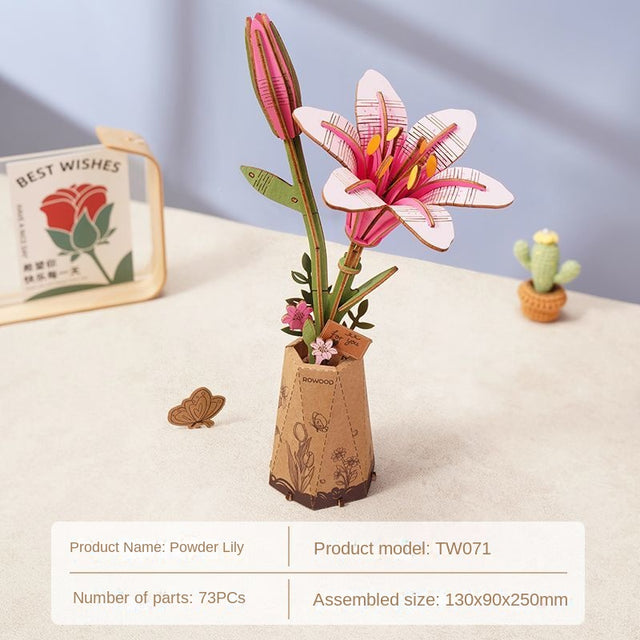 Flower Bouquet DIY 3D Wooden Puzzle  Floral Craft Kit  Creative Home Decor Gift