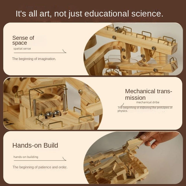 3D Wooden Puzzle Marble Race DIY Kit Gears Scale Rolling Ball Machine Model