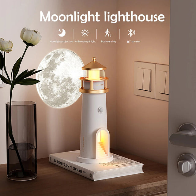 Galaxy Moon Projection Lighthouse Ambient Night Light Motion Sensor Table Lamp