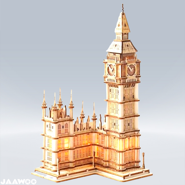 3D Wooden Puzzles Big Ben Craft Model Kit Led Light DIY Games Gift