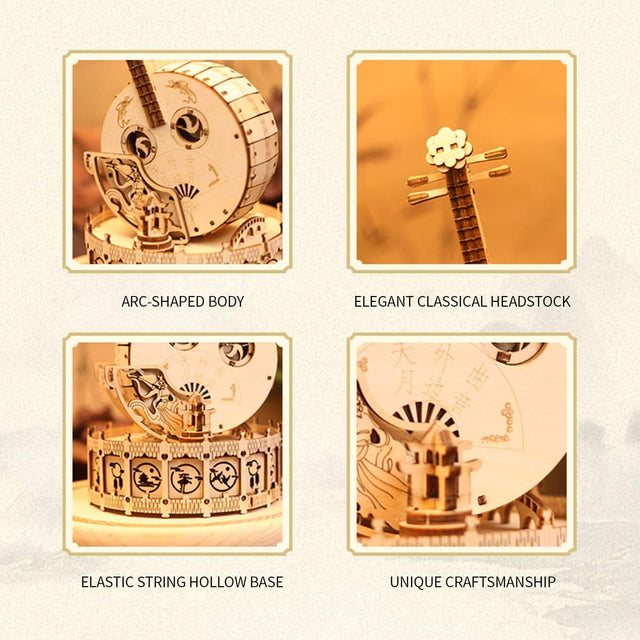 3D Wooden Music Box Puzzle Mechanical Musical Instruments zhongruan Model Kit