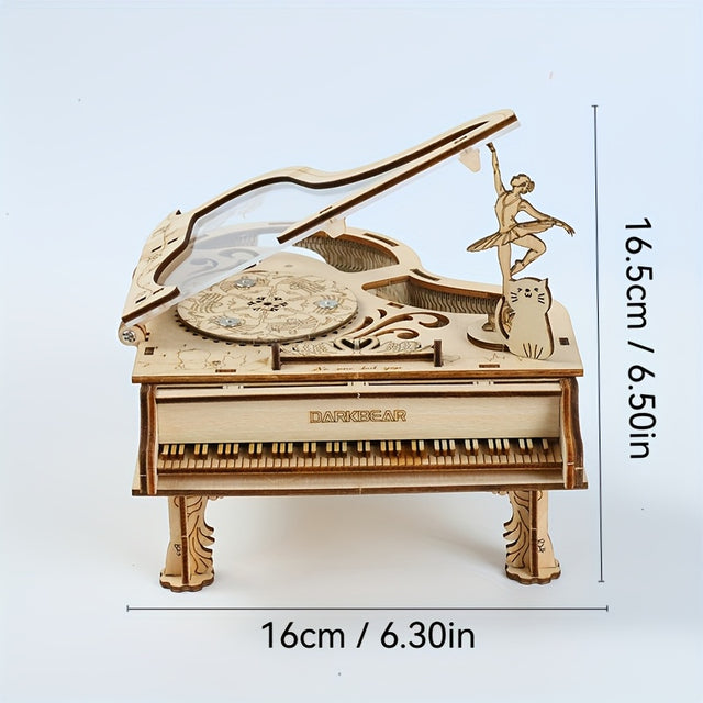 Dancing Piano DIY Rotating Music Box Model Kit 3D Wooden Puzzle with Ferris Wheel