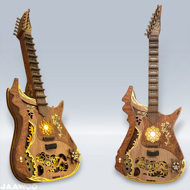 3D Wooden DlY Melodious Guitar Assembly Mechanical Puzzle Kit With LED Light