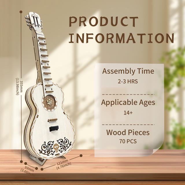 3D Wooden Mechanical DlY Melodious Guitar Assembly Puzzle Kit With LED Light
