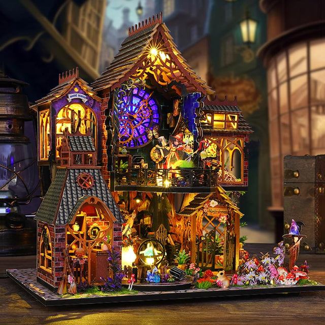 Mini Magic Spirit House Kits 3D Wooden Doll House Craft Model with LED Lights