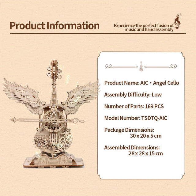 3D Wooden Music Box Puzzle Mechanical Cello Model Wooden Kit Desktop Ornament