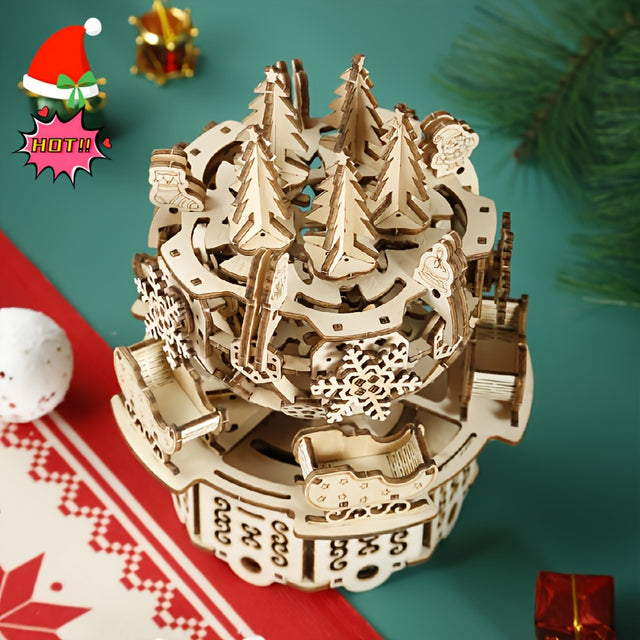 DIY Rotating Music Box Christmas tree Model Kit 3D Wooden Puzzle