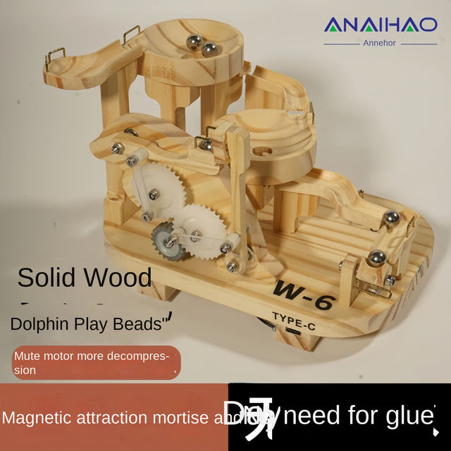 3D Wooden Puzzle Marble Race DIY Kit Gears Scale Rolling Ball Machine Model