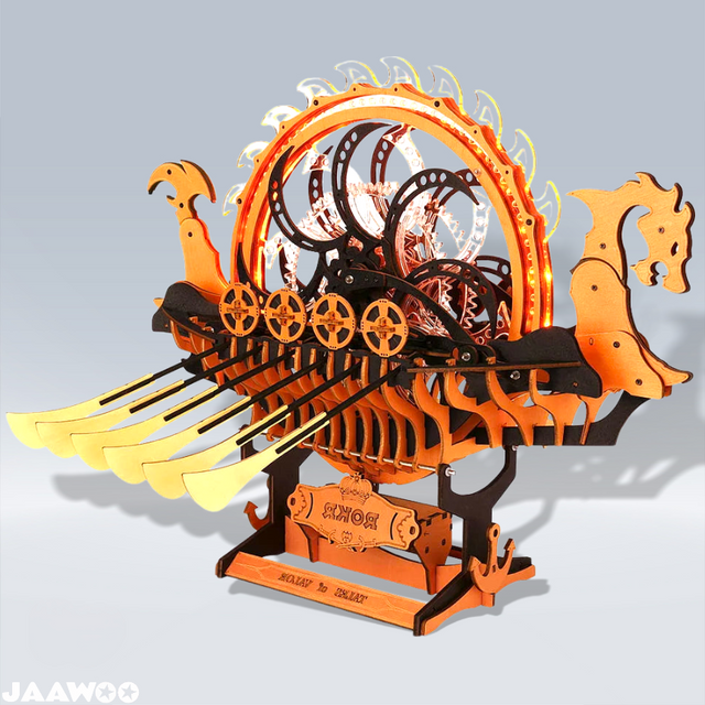 3D Wooden Puzzle for Adults Viking Dragon Ship with LED Lights Model Kits