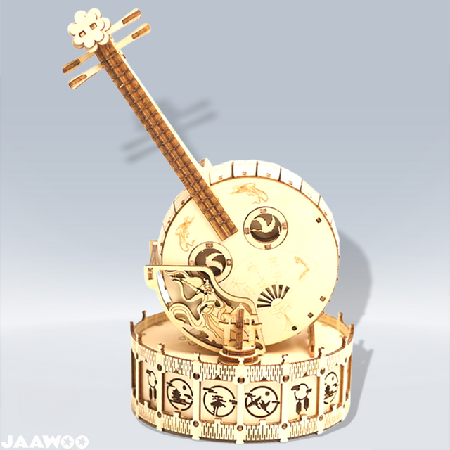 3D Wooden Music Box Puzzle Mechanical Musical Instruments zhongruan Model Kit