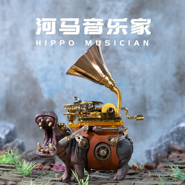 Mechanical Party Studio Hippo Musician Metal Assemble Model Music Box