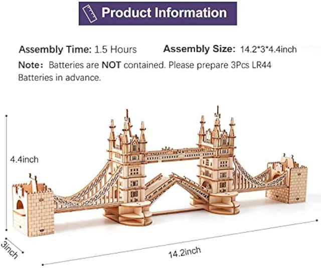 3D Wooden Puzzles London Tower Bridge Model Kit Led Light DIY Games Gift