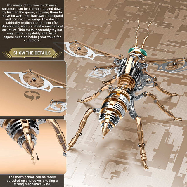 3D Wasp Stainless Steel Insects Puzzle Model Kit DIY Mechanical Animal Toys Gift（RoseGold）