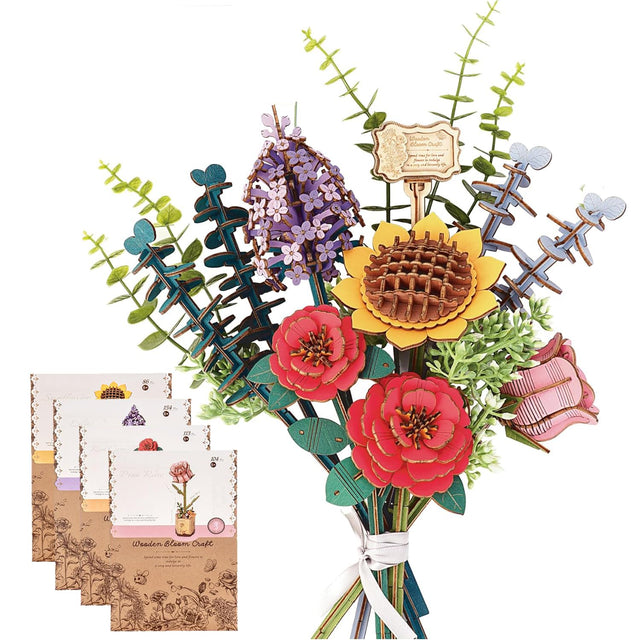 Flower Bouquet DIY 3D Wooden Puzzle  Floral Craft Kit  Creative Home Decor Gift