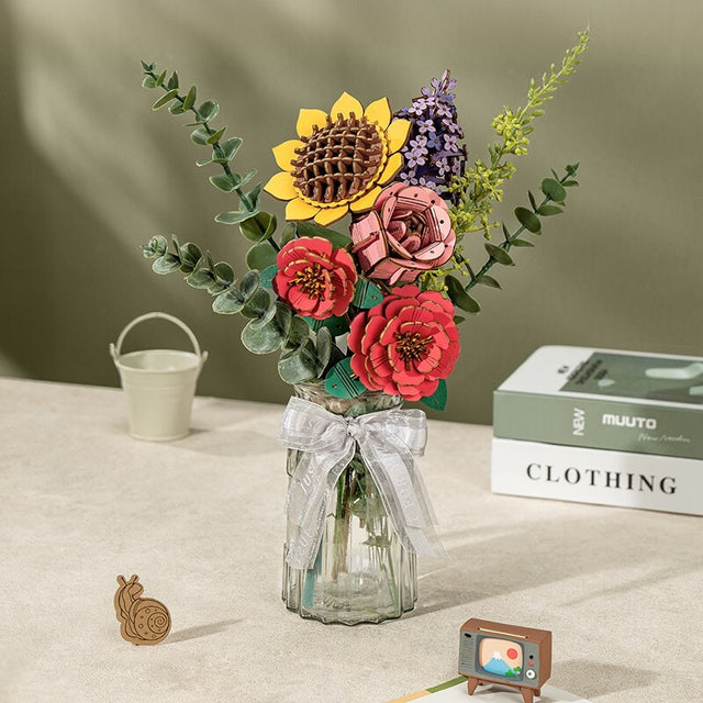 Flower Bouquet DIY 3D Wooden Puzzle  Floral Craft Kit  Creative Home Decor Gift