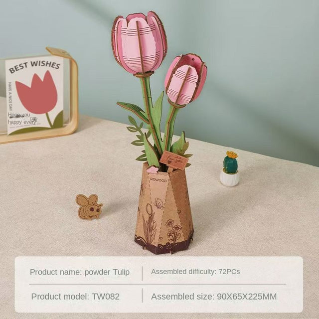 Flower Bouquet DIY 3D Wooden Puzzle  Floral Craft Kit  Creative Home Decor Gift